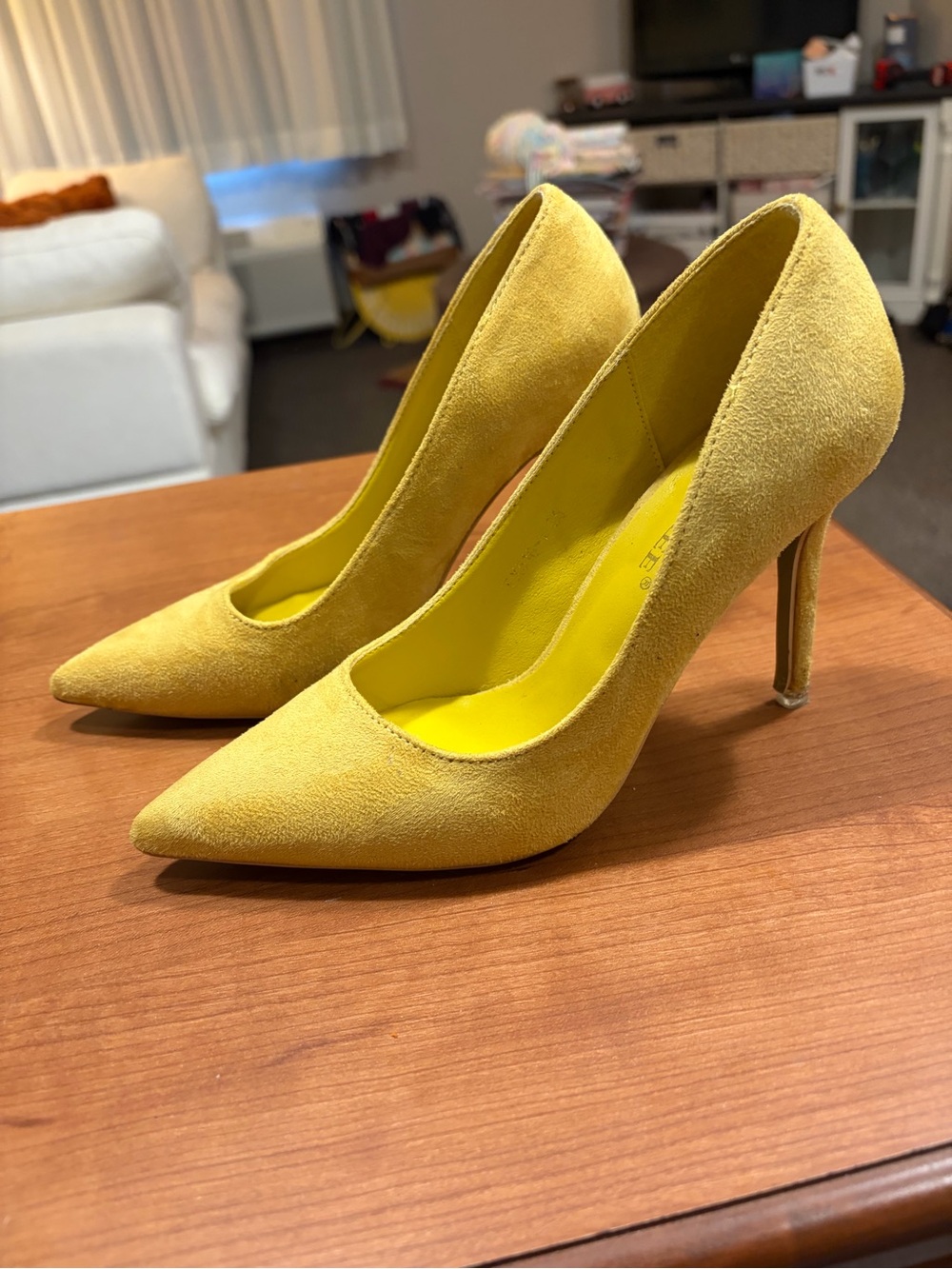 Yellow Suede Pointed-Toe Stiletto Pumps
